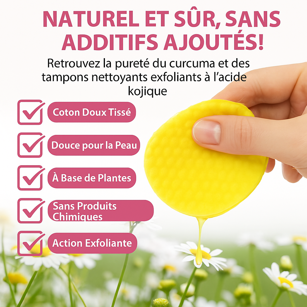 Cotons Nettoyants Éclaircissants au Kojic Acid & Curcuma & au citron